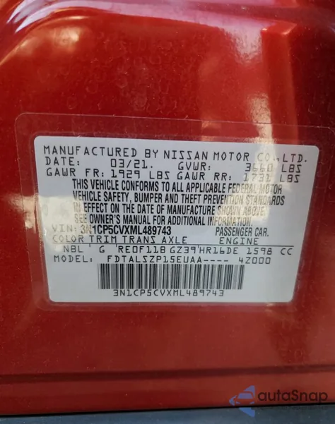 2021 Nissan Kicks Sv from USA, damaged, VIN 3N1CP5CVXML489743